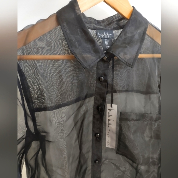 Nicole Miller Sheer Button Front Shirt - Picture 3 of 13